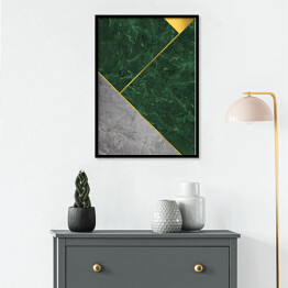 Plakat w ramie Zielono szara mozaika z marmuru ze złotymi dekoracjami