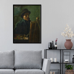 Plakat w ramie Vincent van Gogh Autoportret Vincenta van Gogha z ciemnym filcowym kapeluszem przy sztalugach. Reprodukcja