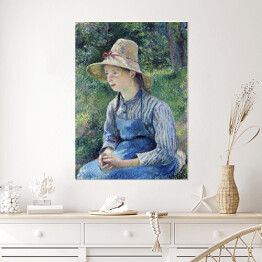 Plakat samoprzylepny Camille Pissarro Dziewczyna w słomianym kapeluszu. Reprodukcja