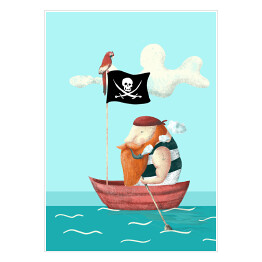 Plakat samoprzylepny Nad wodą - pirat w łodzi
