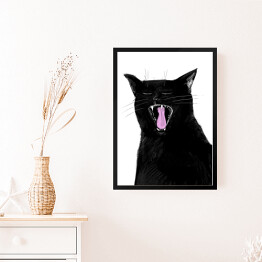 Obraz w ramie Ziewający czarny kociak