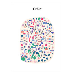 Plakat samoprzylepny Kolorowa mapa Kielc z symbolami